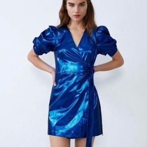 Metallic, puff-sleeve Zara mini dress